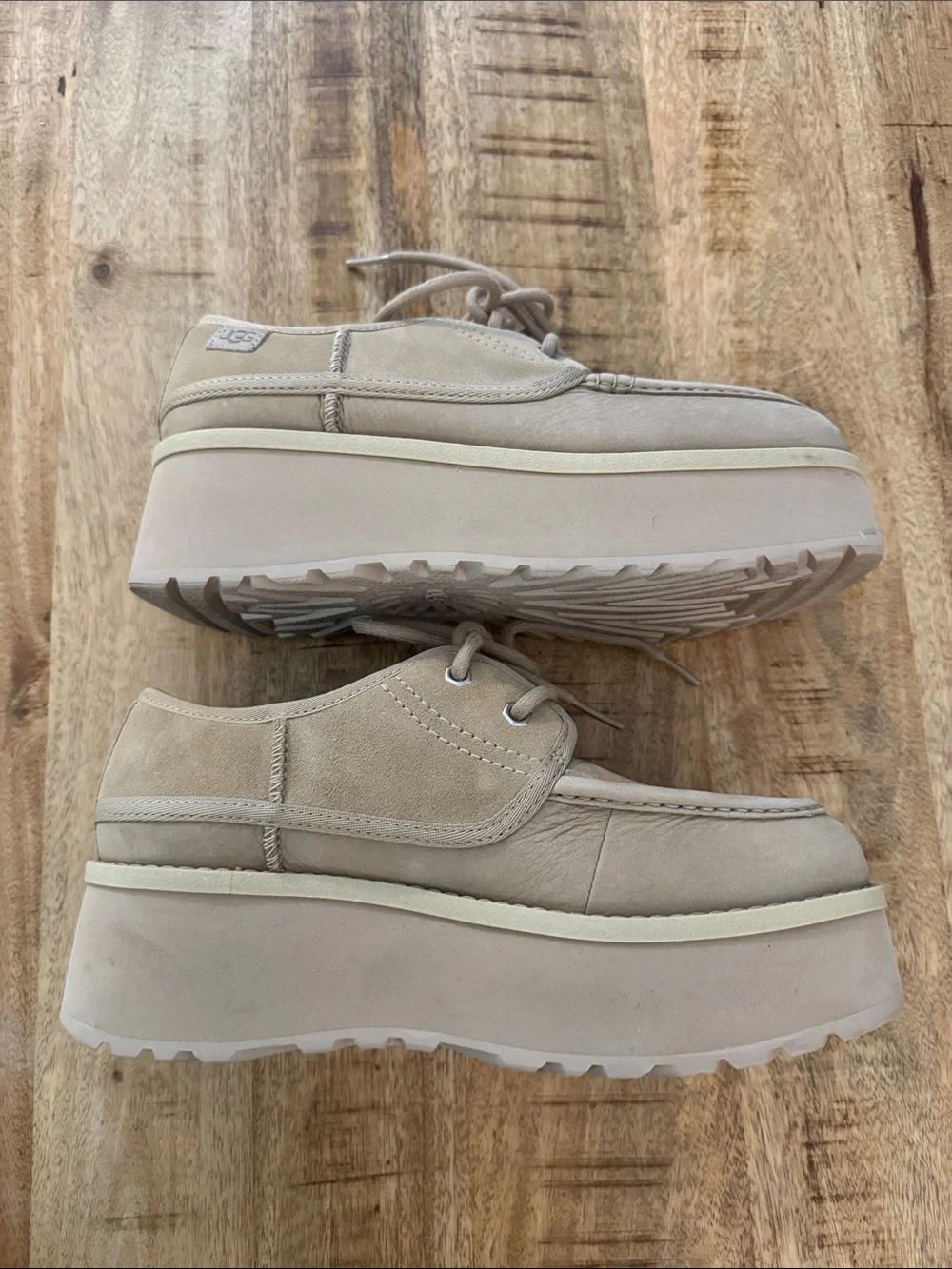 UGG CITYFUNC womens Suede Lace-Up platform Loafers in mustard seed beige sand